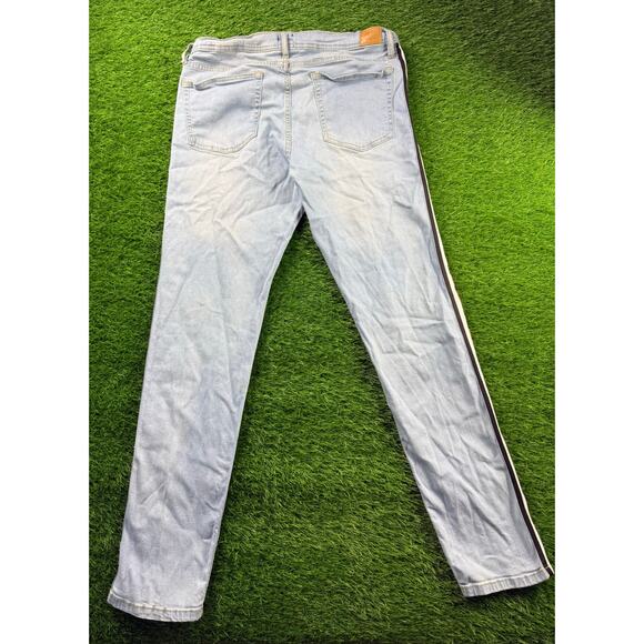 BDG Urban Outfitters Skinny Stretch Jeans Sz 34 Light Wash Red Side Stripe - Picture 1 of 12